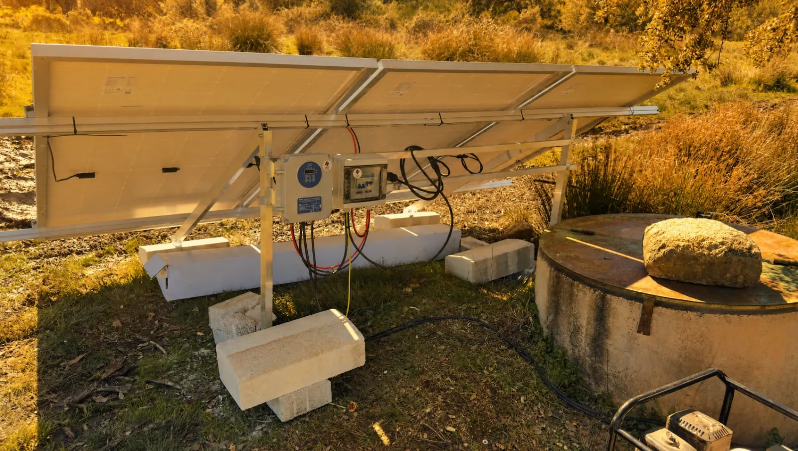 Estructura de bombeo solar con variador instalada junto a pozo por CED