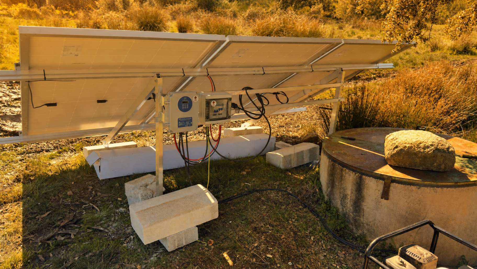 Estructura de bombeo solar con variador instalada junto a pozo por CED